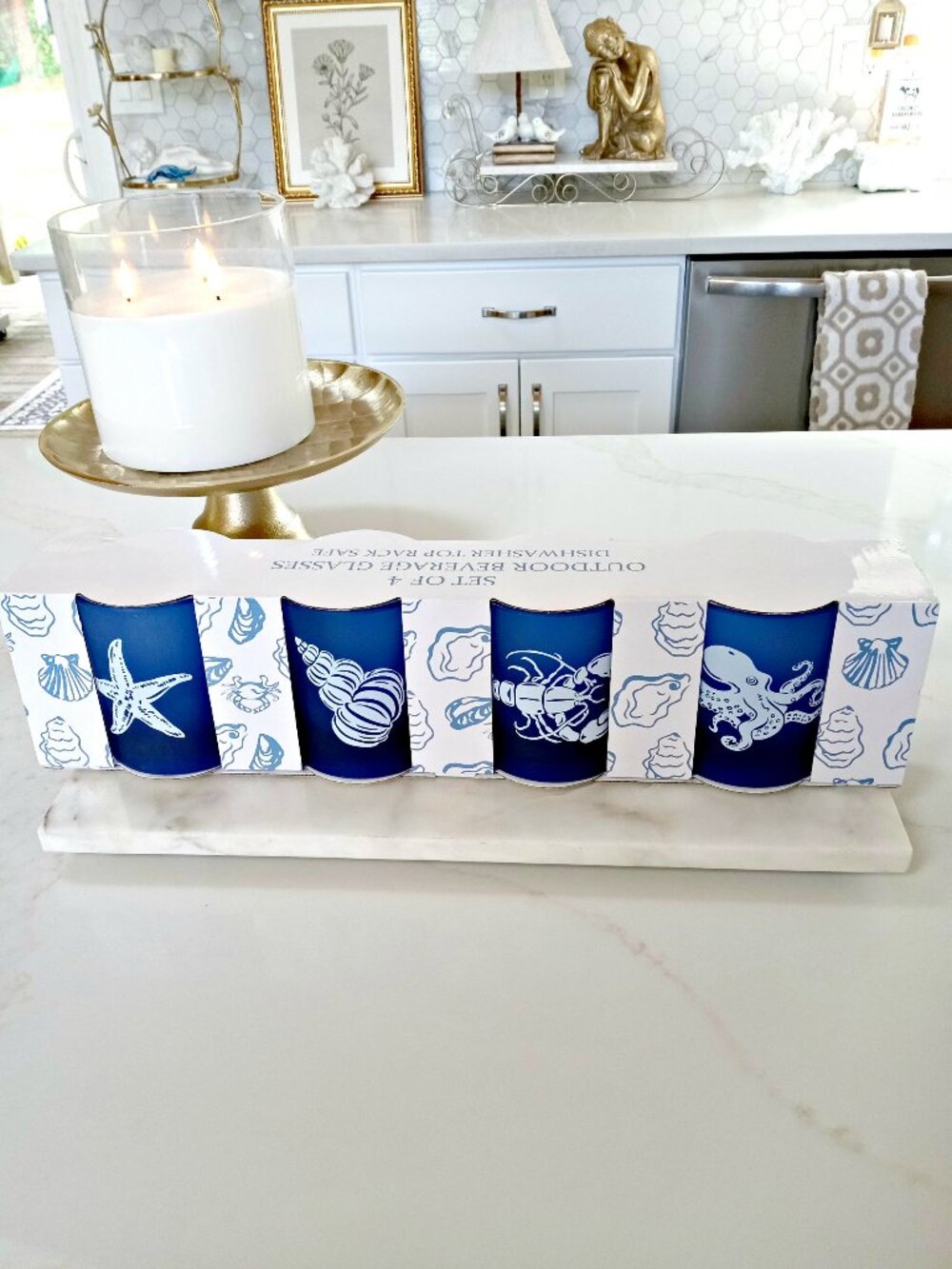 NEW! COASTAL BEACH SET/4  OUTDOOR ACRYLIC GLASSES